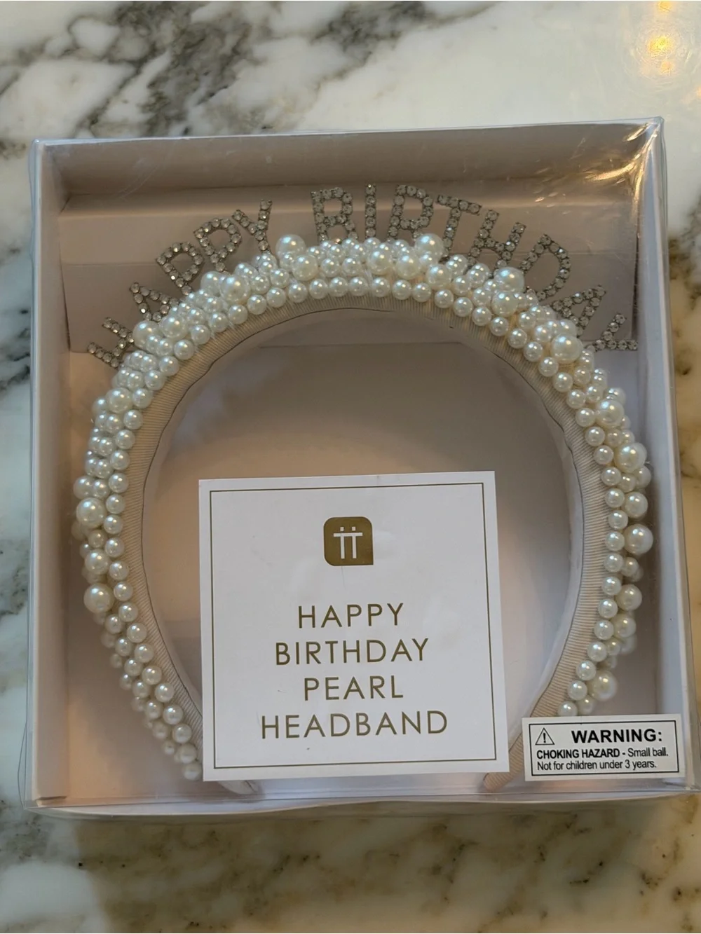 NWT Talking Tables Happy Birthday Pearl Headband Rhinestone Tiara Party Crown